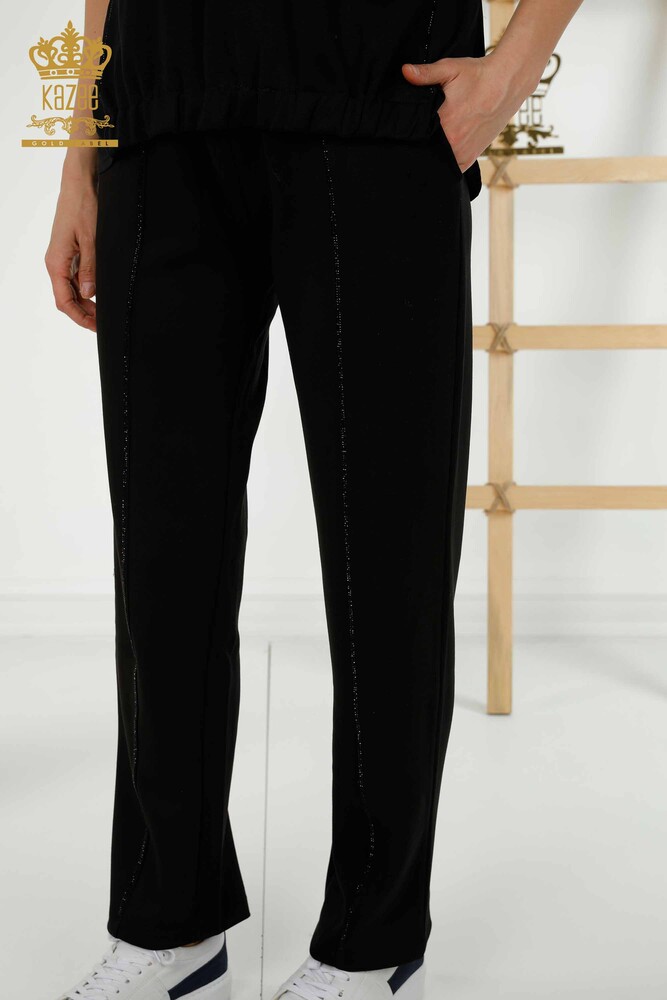 Wholesale Women's Tracksuit Set - Short Sleeve - Pocket - Black - 20390 | KAZEE - 7