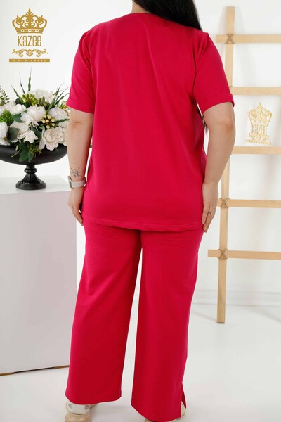 Wholesale Women's Sport Suit Short Sleeve Pocket Fuchsia - 17548 | KAZEE - Thumbnail
