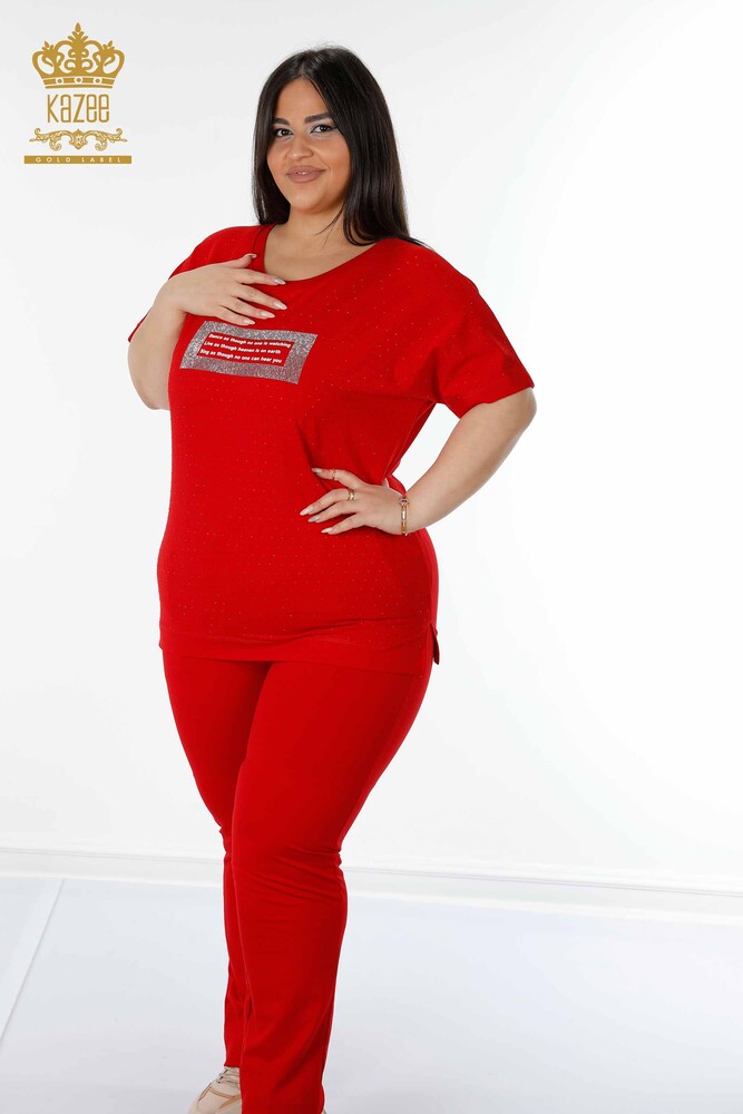 Wholesale Women's Tracksuit Set Short Sleeve Red - 17389 | KAZEE - 1