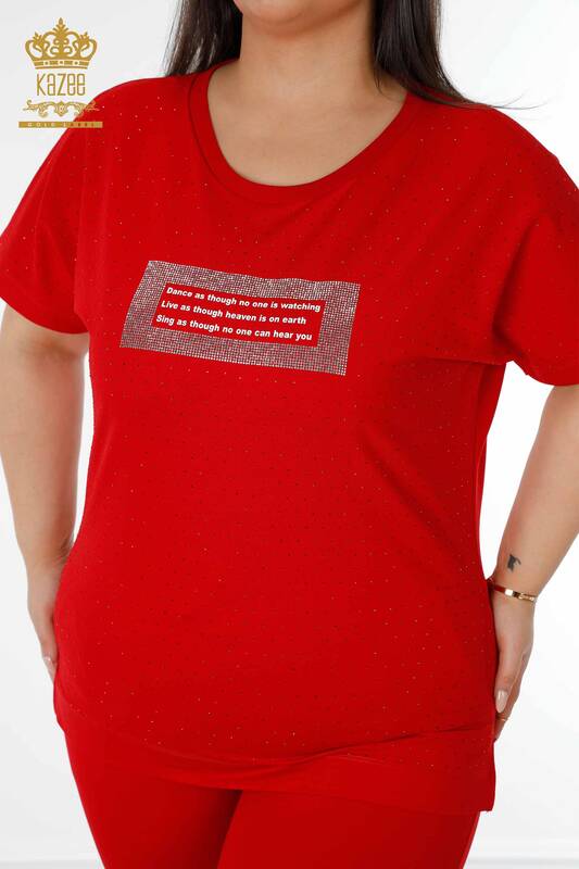 Wholesale Women's Tracksuit Set Short Sleeve Red - 17389 | KAZEE