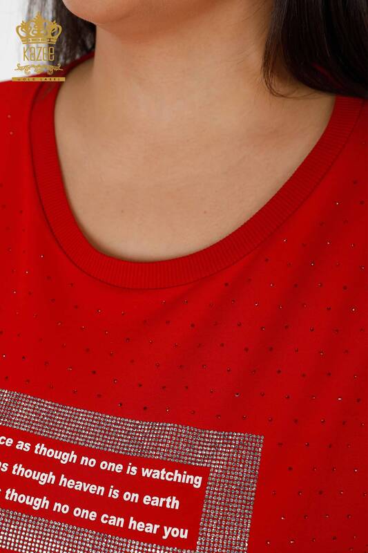 Wholesale Women's Tracksuit Set Short Sleeve Red - 17389 | KAZEE