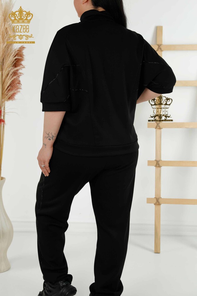 Wholesale Women's Tracksuit Set Short Sleeve Zipper Black - 17547 | KAZEE - 12