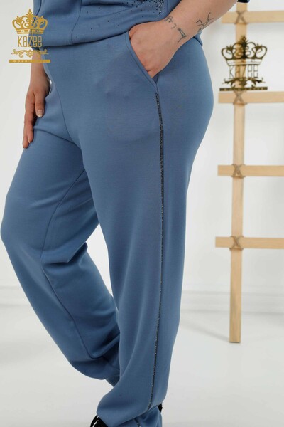 Wholesale Women's Tracksuit Set Short Sleeve Zipper Indigo - 17547 | KAZEE - Thumbnail