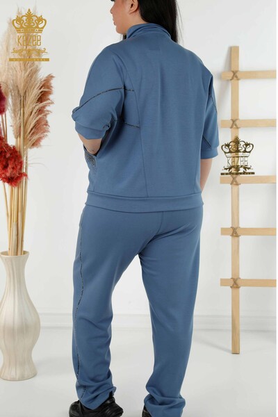 Wholesale Women's Tracksuit Set Short Sleeve Zipper Indigo - 17547 | KAZEE - 11