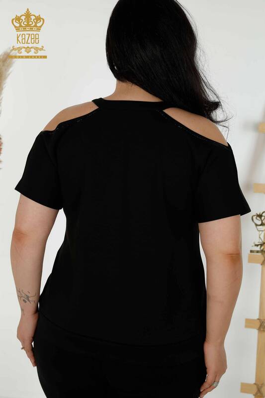 Wholesale Women's Tracksuit Set - Shoulder Detailed - Black - 20397 | KAZEE