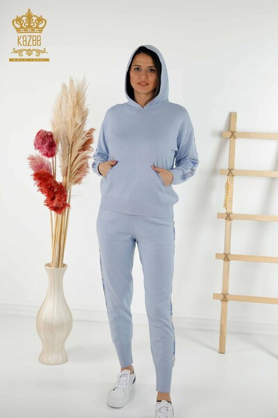 Wholesale Women's Tracksuit Set - Silvery - Hooded - Blue - 16669 | KAZEE - Thumbnail