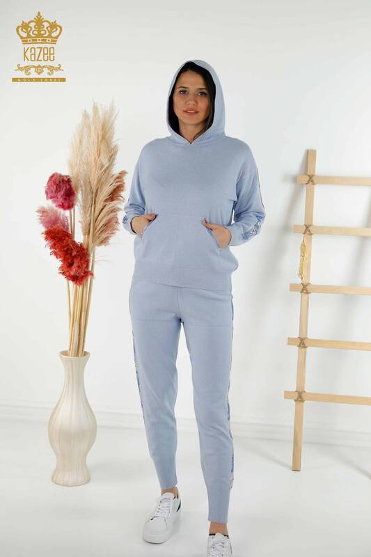 Wholesale Women's Tracksuit Set - Silvery - Hooded - Blue - 16669 | KAZEE