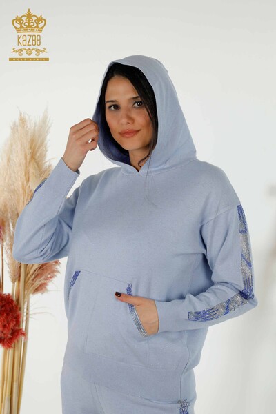 Wholesale Women's Tracksuit Set - Silvery - Hooded - Blue - 16669 | KAZEE - Thumbnail