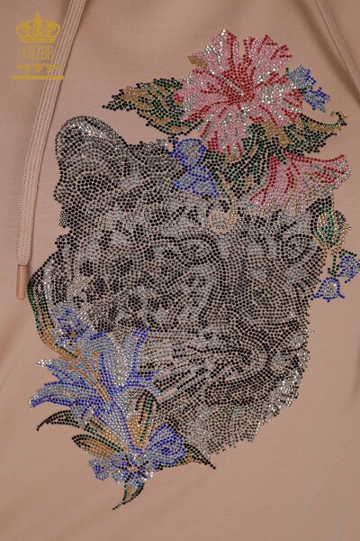 Wholesale Women's Tracksuit Set Stone Embroidered Beige - 17480 | KAZEE - Thumbnail