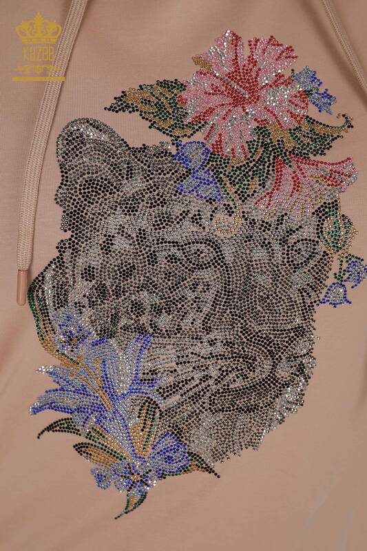 Wholesale Women's Tracksuit Set Stone Embroidered Beige - 17480 | KAZEE