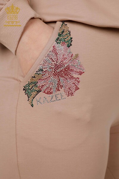 Wholesale Women's Tracksuit Set Stone Embroidered Beige - 17480 | KAZEE - Thumbnail
