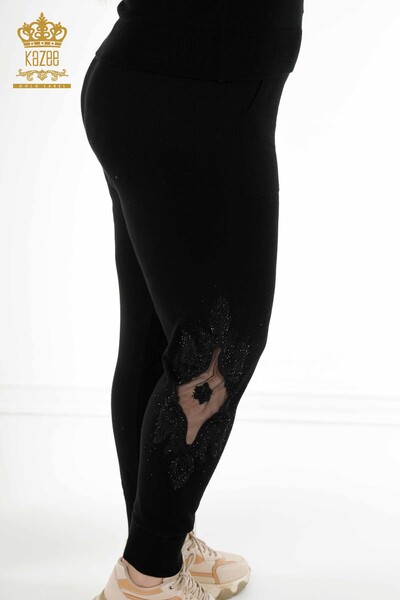 Wholesale Women's Tracksuit Set Stone Embroidered Black - 16569 | KAZEE - Thumbnail