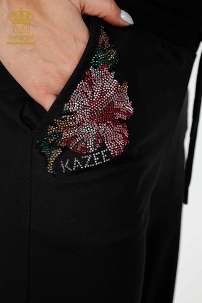 Wholesale Women's Tracksuit Set Stone Embroidered Black - 17480 | KAZEE - Thumbnail