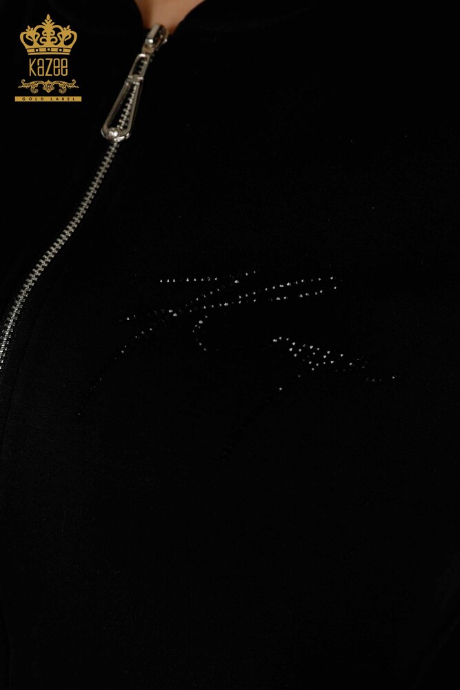 Wholesale Women's Tracksuit Set - Stone Embroidered - Black - 17549 | KAZEE - 6