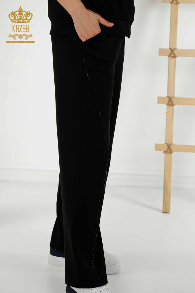Wholesale Women's Tracksuit Set - Stone Embroidered - Black - 17549 | KAZEE - 9