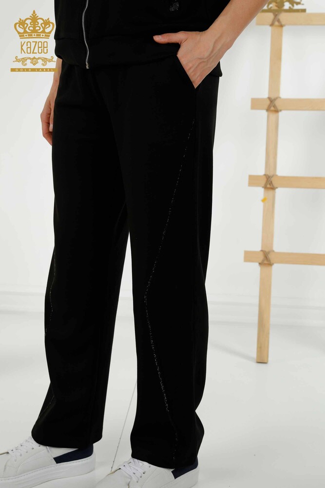 Wholesale Women's Tracksuit Set - Stone Embroidered - Black - 17549 | KAZEE - 10
