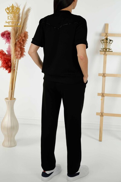 Wholesale Women's Tracksuit Set - Stone Embroidered - Black - 17549 | KAZEE - 12