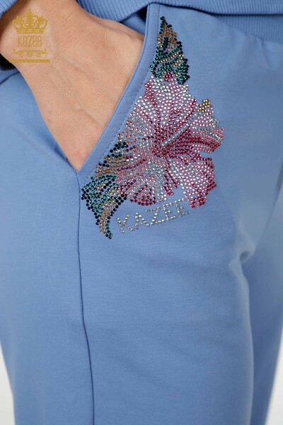 Wholesale Women's Tracksuit Set Stone Embroidered Blue - 17480 | KAZEE - Thumbnail