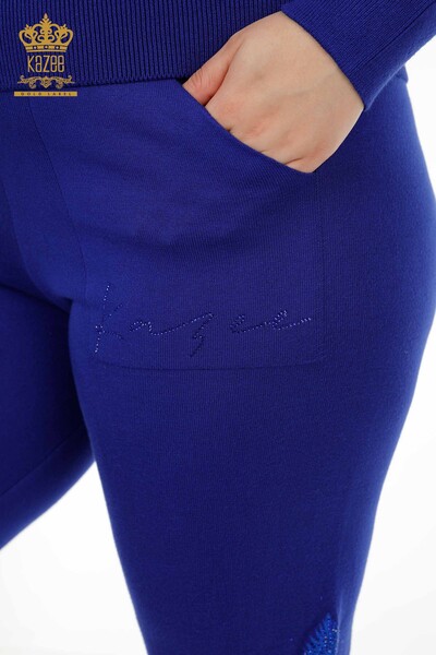 Wholesale Women's Tracksuit Set Stone Embroidered Dark Blue - 16569 | KAZEE - Thumbnail