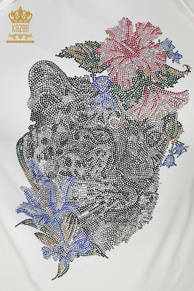 Wholesale Women's Tracksuit Set Stone Embroidered Ecru - 17480 | KAZEE - Thumbnail
