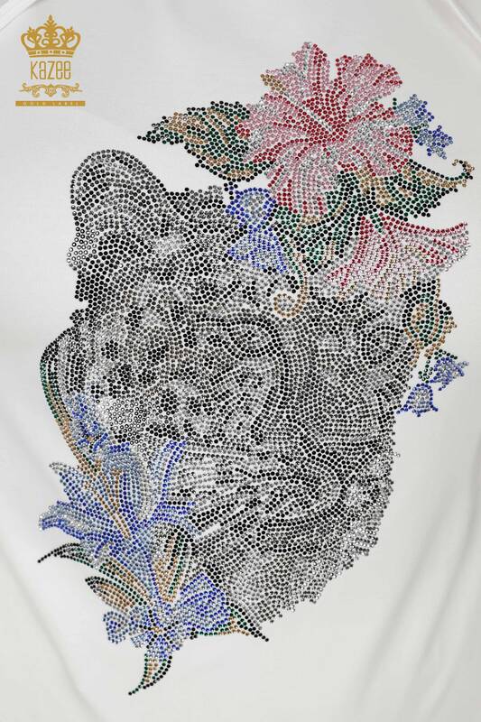 Wholesale Women's Tracksuit Set Stone Embroidered Ecru - 17480 | KAZEE