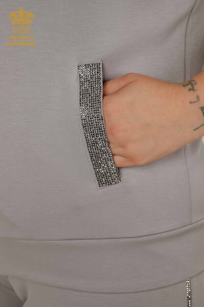 Wholesale Women's Tracksuit Set Stone Embroidered Gray - 20448 | KAZEE - Thumbnail