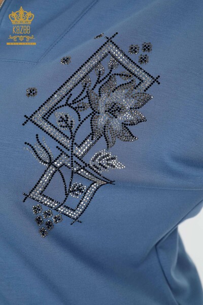 Wholesale Women's Tracksuit Set Stone Embroidered Indigo - 17430 | KAZEE - Thumbnail