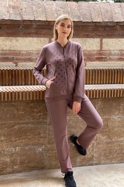 Wholesale Women's Tracksuit Set with Stone Embroidered Pattern - 17234 | KAZEE - Thumbnail