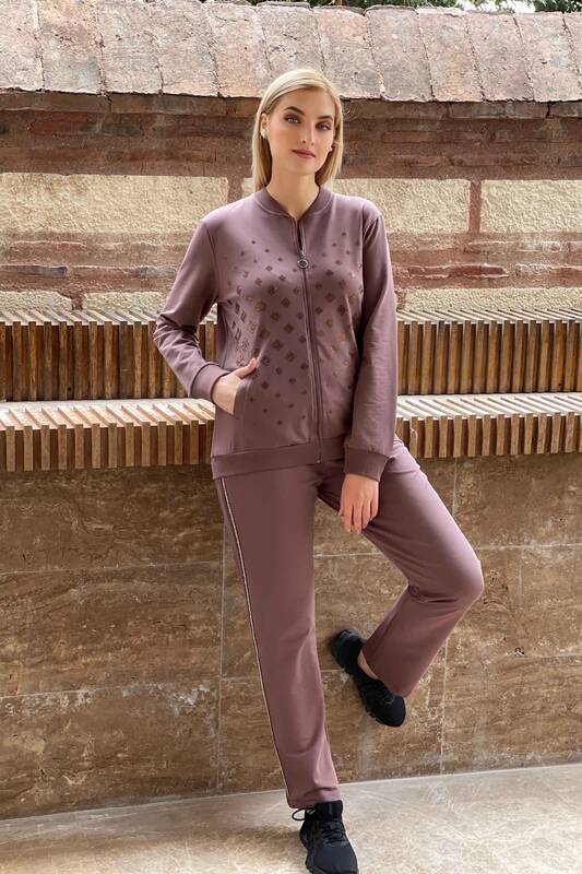 Wholesale Women's Tracksuit Set with Stone Embroidered Pattern - 17234 | KAZEE