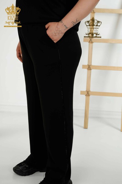 Wholesale Women's Tracksuit Set - Stone Embroidered - Pocket - Black - 20391 | KAZEE - 9