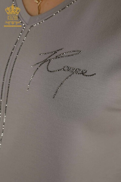 Wholesale Women's Tracksuit Set - Stone Embroidered - Pockets - Gray - 20391 | KAZEE - 6