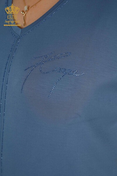Wholesale Women's Tracksuit Set - Stone Embroidered - Pockets - Indigo - 20391 | KAZEE - Thumbnail