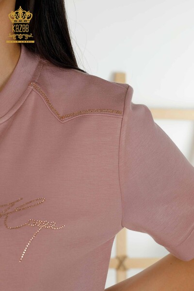 Wholesale Women's Tracksuit Set - Stone Embroidered - Rose - 17549 | KAZEE - 6