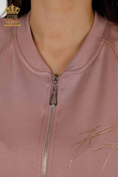 Wholesale Women's Tracksuit Set - Stone Embroidered - Rose - 17549 | KAZEE - 7