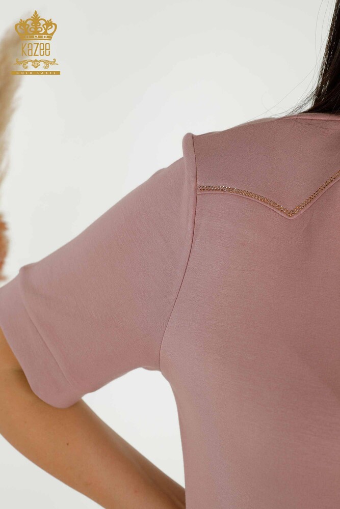 Wholesale Women's Tracksuit Set - Stone Embroidered - Rose - 17549 | KAZEE - 8