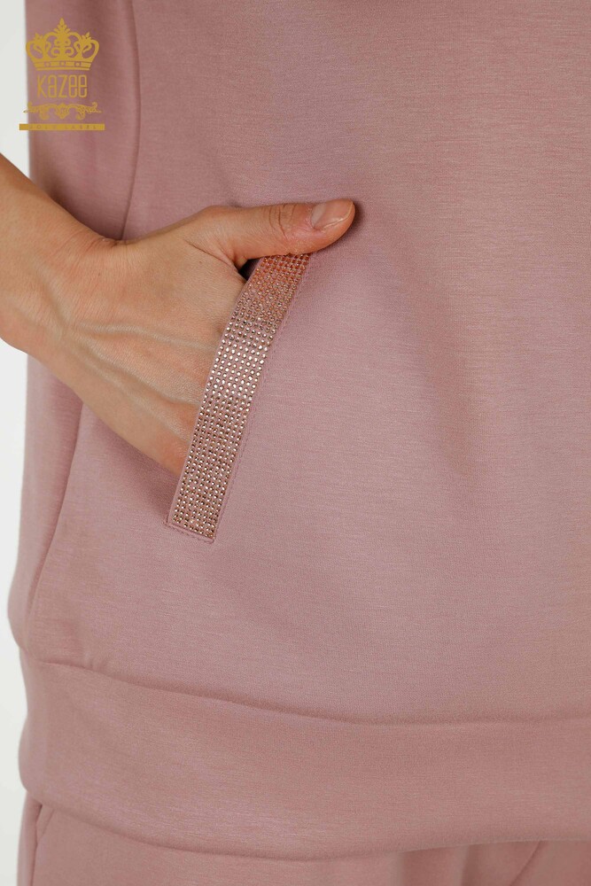 Wholesale Women's Tracksuit Set - Stone Embroidered - Rose - 17549 | KAZEE - 10