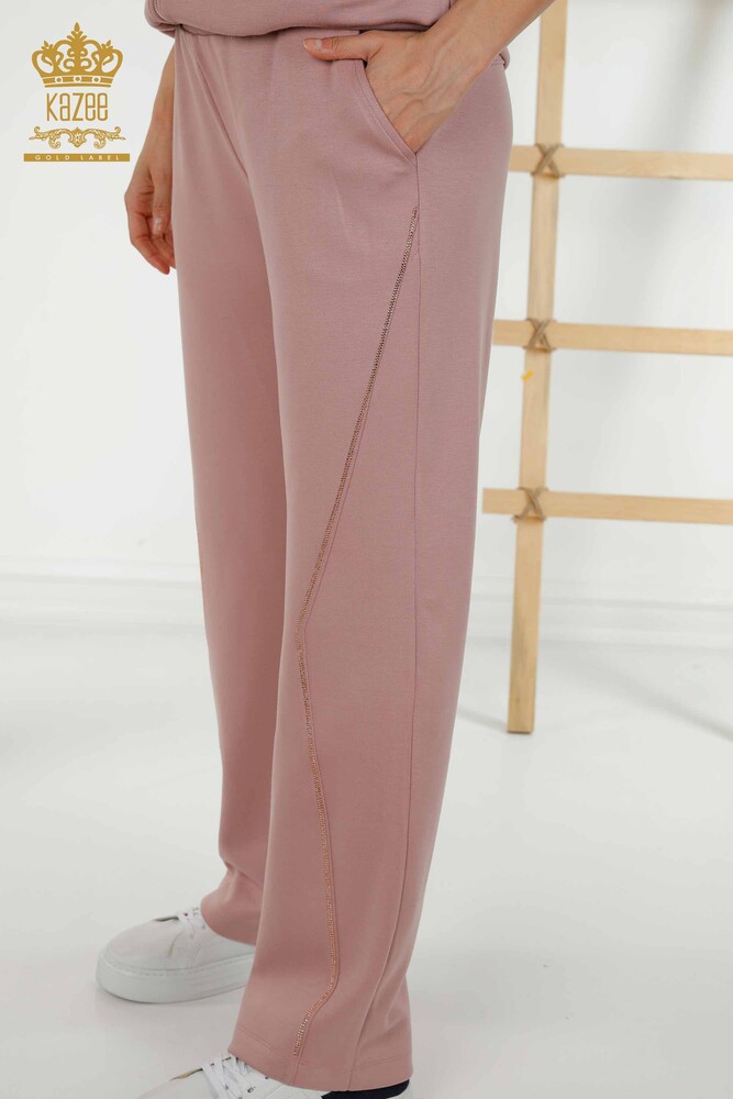 Wholesale Women's Tracksuit Set - Stone Embroidered - Rose - 17549 | KAZEE - 11