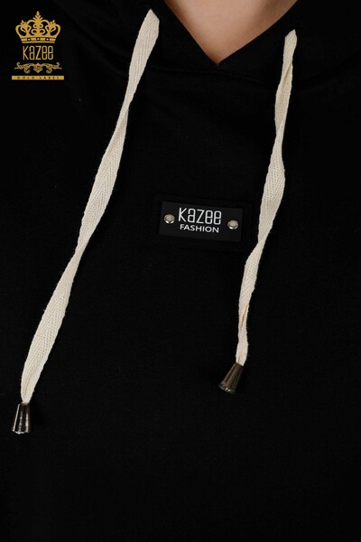 Wholesale Women's Tracksuit Set - Striped Hoodie Black White - 17543 | KAZEE - Thumbnail