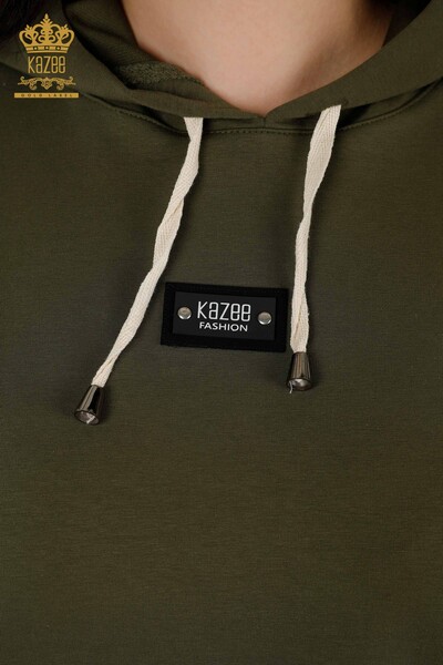 Wholesale Women's Tracksuit Set - Striped - Hooded - Khaki White - 17543 | KAZEE - Thumbnail