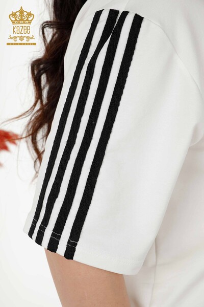 Wholesale Women's Tracksuit Set - Striped Hooded - White Black - 17543 | KAZEE - Thumbnail