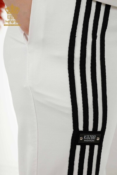 Wholesale Women's Tracksuit Set - Striped Hooded - White Black - 17543 | KAZEE - Thumbnail