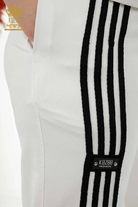 Wholesale Women's Tracksuit Set - Striped Hooded - White Black - 17543 | KAZEE