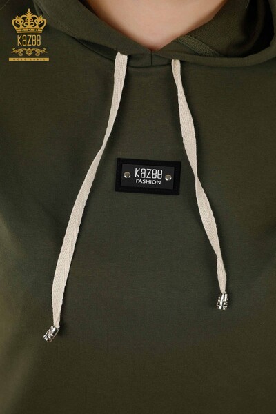Wholesale Women's Tracksuit Set - Striped - Short Sleeve - Khaki White - 17546 | KAZEE - Thumbnail