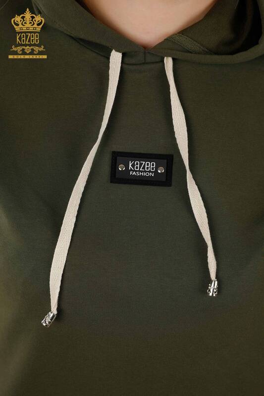 Wholesale Women's Tracksuit Set - Striped - Short Sleeve - Khaki White - 17546 | KAZEE