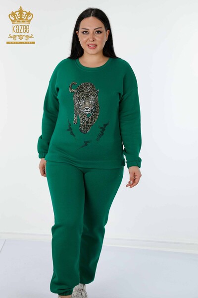 Wholesale Women's Tracksuit Set Tiger Pattern Green - 17473 | KAZEE 