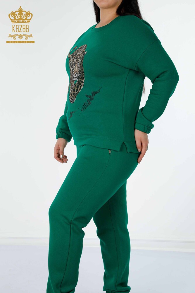 Wholesale Women's Tracksuit Set Tiger Pattern Green - 17473 | KAZEE - 7