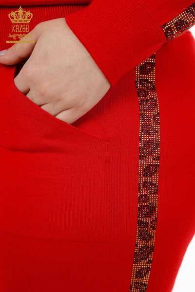 Wholesale Women's Tracksuit Set Tiger Pattern Red - 16260 | KAZEE - Thumbnail