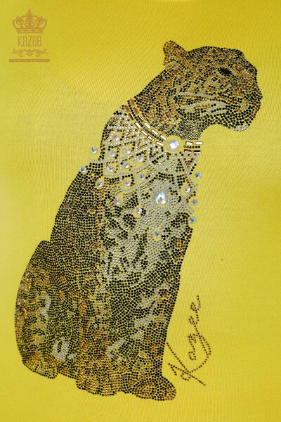 Wholesale Women's Tracksuit Set Tiger Pattern Yellow - 16260 | KAZEE - Thumbnail