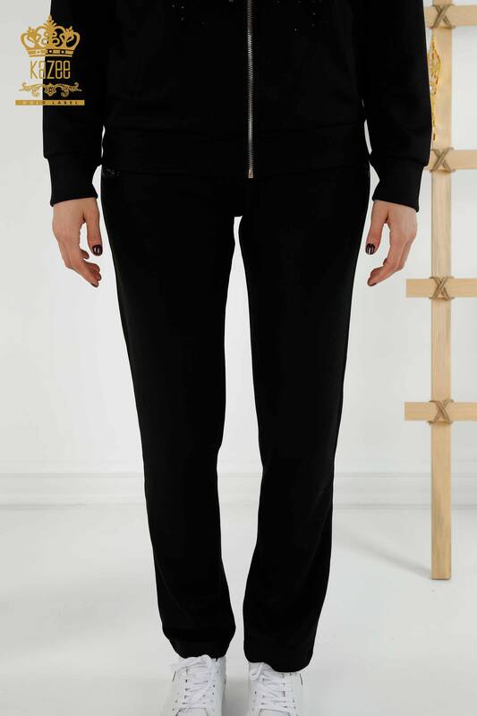 Wholesale Women's Tracksuit Set - Zippered - Hooded - Black - 17441 | KAZEE