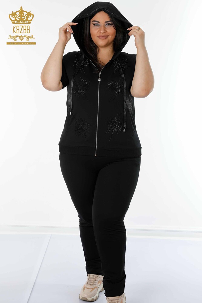 Wholesale Women's Tracksuit Set Zippered Black - 17394 | KAZEE